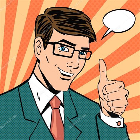 Successful Businessman Gives Thumb Up In Vintage Pop Art Comics Style Likes And Positive Feel