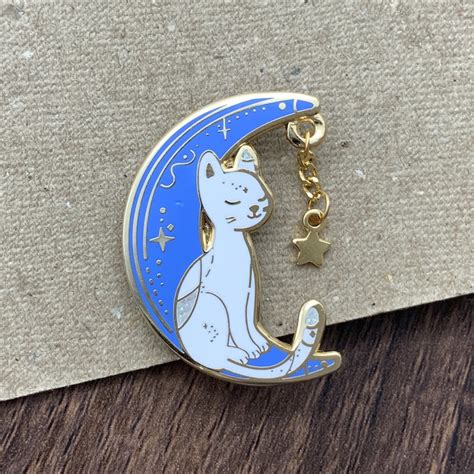Moon Cat A Cute Cat Pin Space Enamel Pins Kawaii Etsy