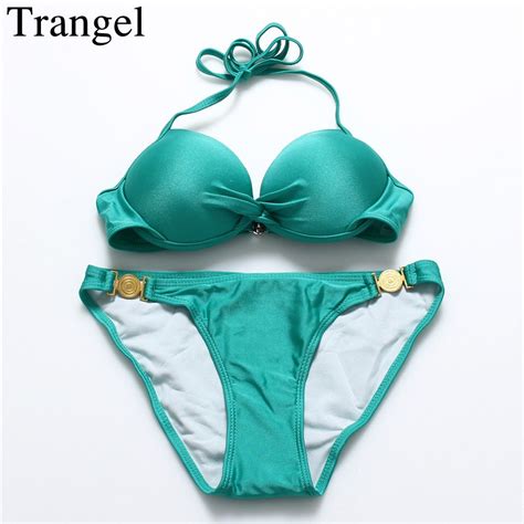 Trangel New Arrival 2018 Bikini Summer Low Waist Swimwear Halter Bikini Black Green Pink Solid
