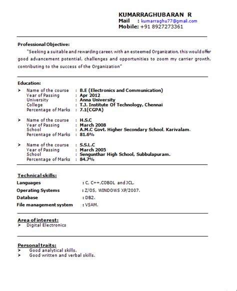 This example of cv is available for free download in word format. Perfect Resume Format for Freshers
