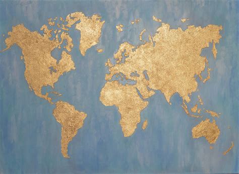 Large World Map Painting Gold Leaf Painting Abstract World Map Etsy