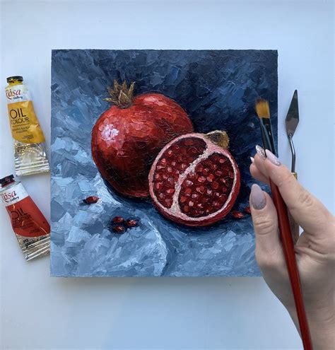 Pomegranate Painting Original Art Fruit Pomegranate Oil Etsy