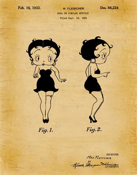 Patent 1932 Betty Boop Designed By Max Fleischer Poster Print Wall