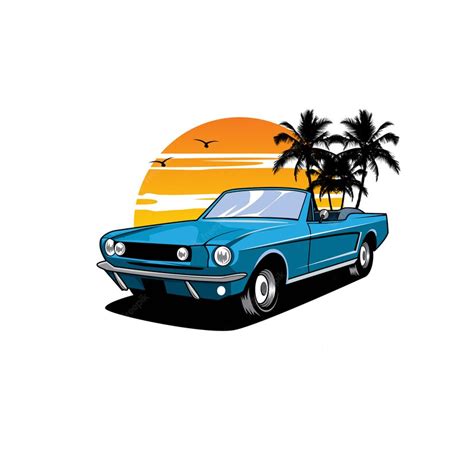 Premium Vector Classic Car On The Sunset Illustration