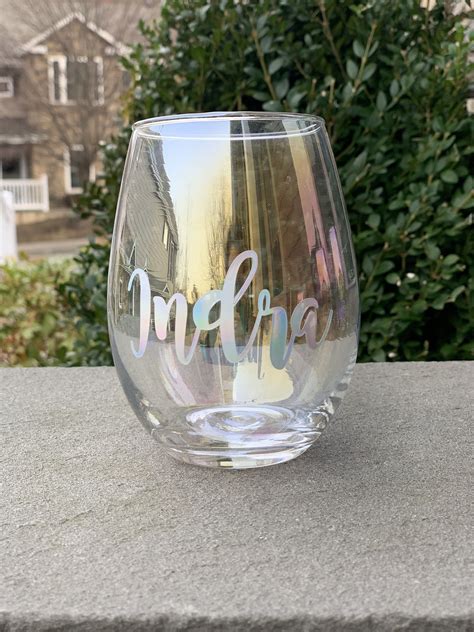 Personalized Iridescent Stemless Wine Glass Etsy Stemless Wine
