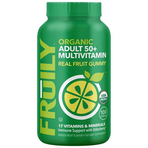 Fruily Organic Adult 50 Multivitamin Real Fruit Gummy 108 Count