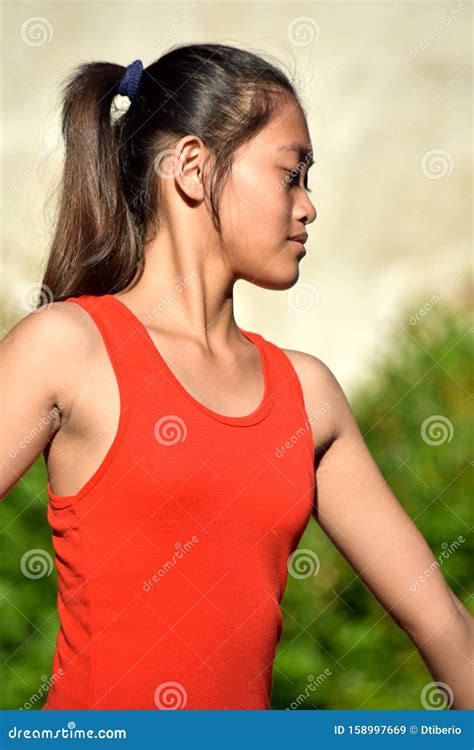 Youthful Filipina Teen Girl With Ponytail Stock Image Image Of Asian