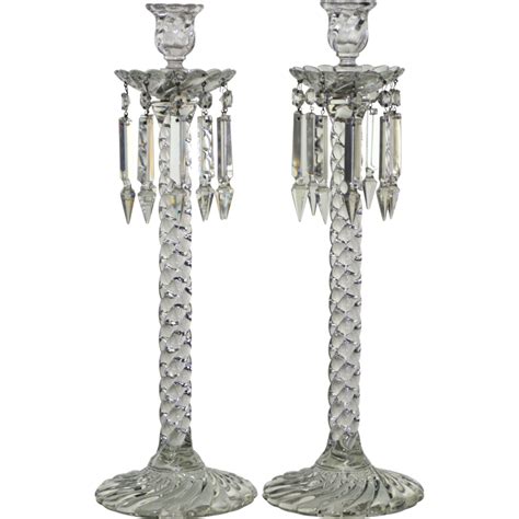 Pair Antique Baccarat Crystal Candlesticks Rope Twist Crystal