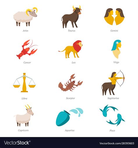 Twelve Zodiac Signs Flat Set Royalty Free Vector Image