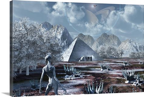 An Extraterrestrial Surveys An Ancient Structure On A Distant Alien World Wall Art Canvas