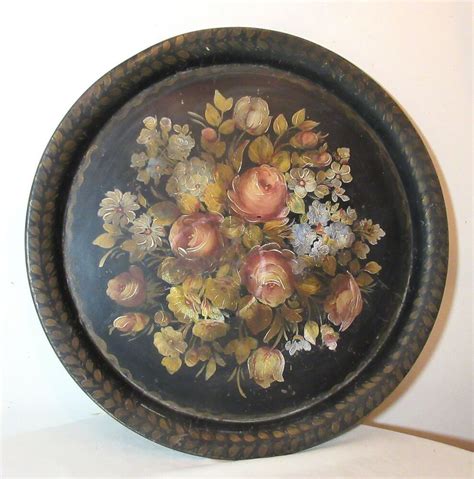 12 x 12 x 20, tray: HUGE antique 1800's painted tole ware metal centerpiece ...