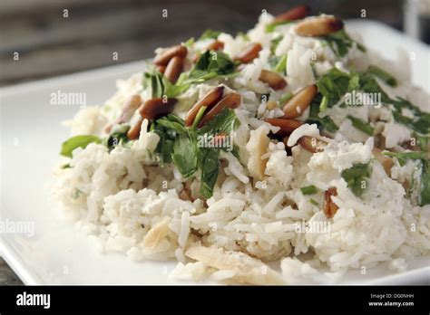 Traditional Middle Eastern Rice Dish With Chicken Yoghurt And Pine