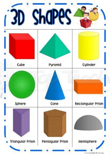 3d Shape Chart Kindergarten Math Activities Math For Kids Shapes
