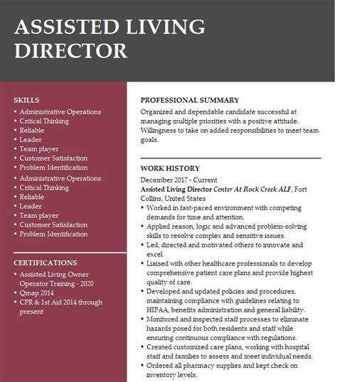 Assisted Living Executive Director Resume Objective