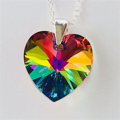 Made With Swarovski Crystals Heart Necklace Pendent Vitrail M 925