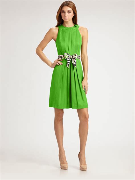 Milly Hilarie Pleated Dress In Green Lyst