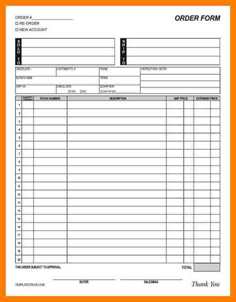 Blank Free Printable Work Order Template