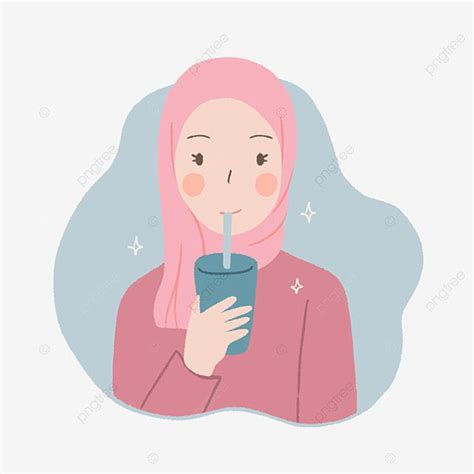 A Woman Drinking From A Cup With A Straw In Her Mouth Illustration