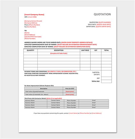 Construction Quotation Template 20 For Word Excel Pdf