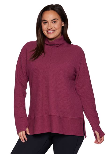 Rbx Active Womens Plus Size Quilted Cowl Neck Pullover Tunic