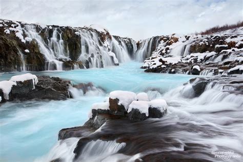 Bruarfoss Cascades With Snow Waterfalls Iceland Europe