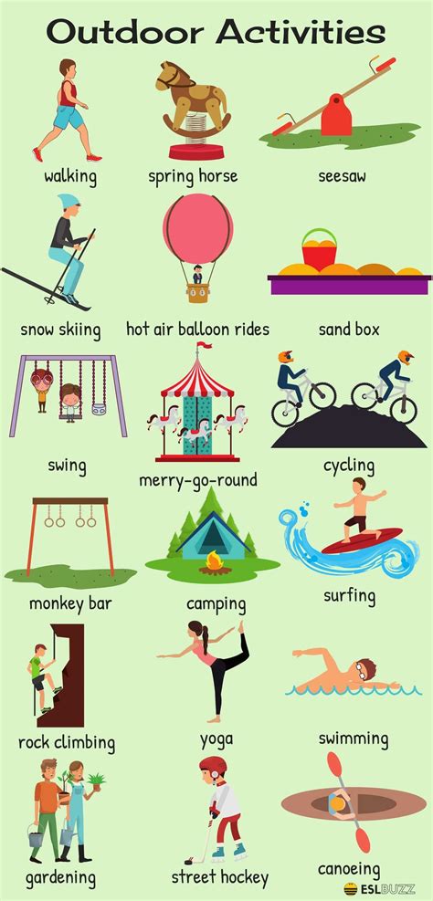 Outdoor Activities Vocabulary in English - ESLBuzz Learning English