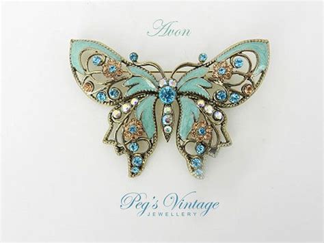 Vintage Avon Butterfly Broochpin Teal Enamel Blue Rhinestone