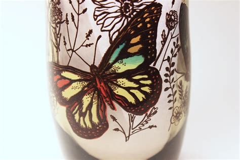 Tumblers Drinking Glasses Butterfly Pattern Brown Glass Set Of 6 10 Ounce Glasses