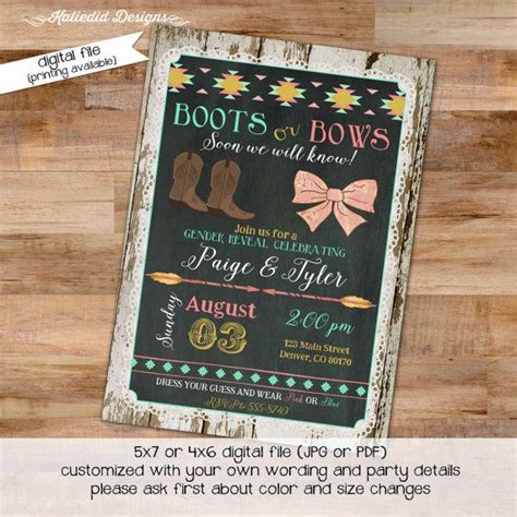Gender Reveal Invitation Boots Or Bows Twins Tribal Baby Etsy