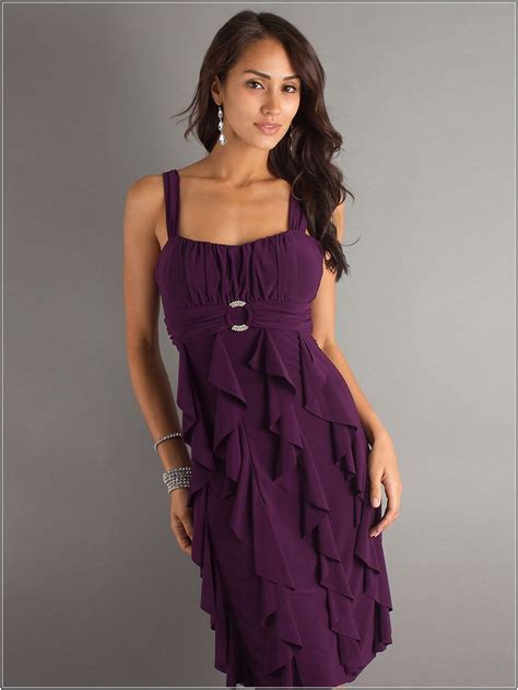 Wedding Guest Dresses Elegant Purple Chiffon Square Neck Ruffled Knee