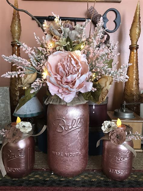 Chic disc shape design and light weightiness of these candle centerpieces will keep them afloat for longer hours. Rose gold mason jar centerpiece. | Rose gold bridal shower ...