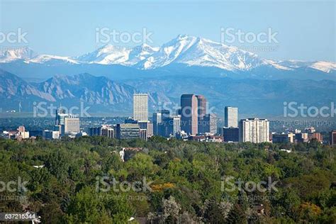 Denver Colorado Skyscrapers Snowy Longs Peak Rocky Mountains Summer