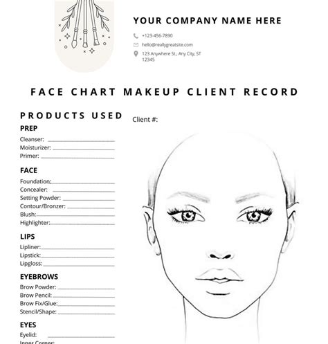 Editable Face Chart Makeup Client Records Makeup Artist Face Charts