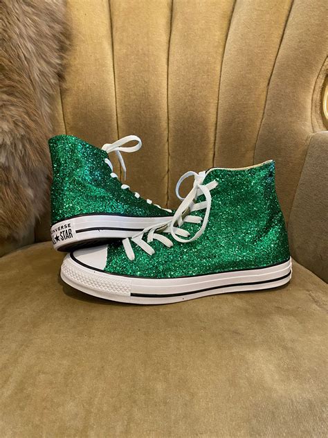 Authentic Converse All Stars In Green Glitter Custom Made To Etsy