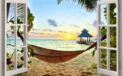 Free Download 3d Window Exotic Ocean Beach View Wall Stickers Film
