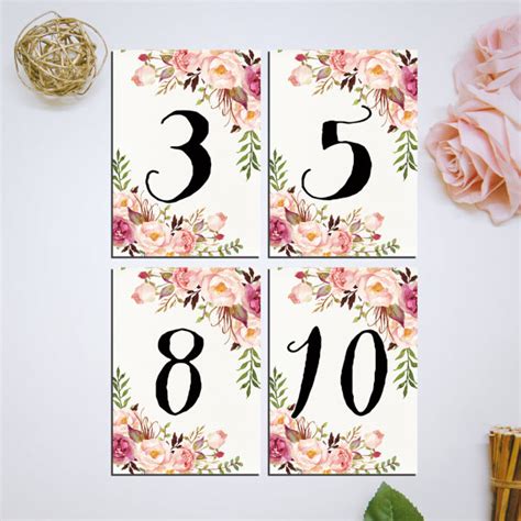Wedding Table Numbers Printable Pink Floral 5x7 Table Numbers 1 30