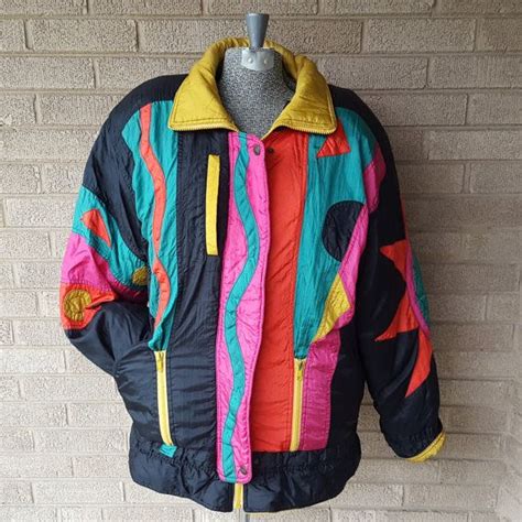 80s Neon Gallery Rare Ski Jacket Abstract Vibrant Metallic Aztec Hip