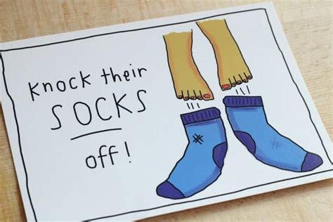 Items Similar To Funny Knock Their Socks Off Quirky Stationery Positive Postcard For Good Luck