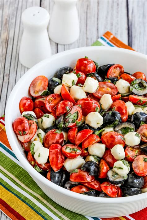 Tomato Olive And Fresh Mozzarella Salad Kalyns Kitchen Less Meat