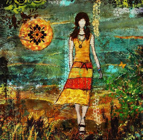 On My Way Home Unique Abstract Folk Art Painting Mixed Media By Janelle