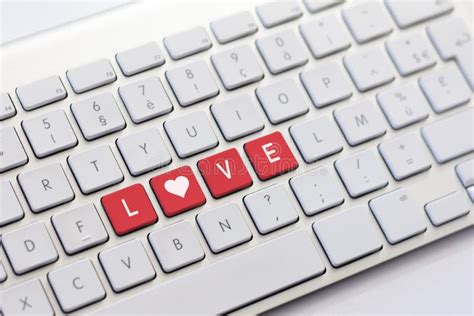 Love Writing On White Keyboard With A Heart Sketch Stock Photo Image