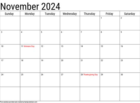 Calendar November 2024 Thanksgiving Adda Livvie