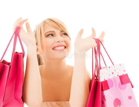 happy woman with many shopping bags stock image image of pretty pink 37805691