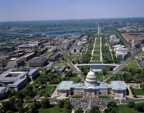 Aerial View From Above The Us Capitol Looking West Along The