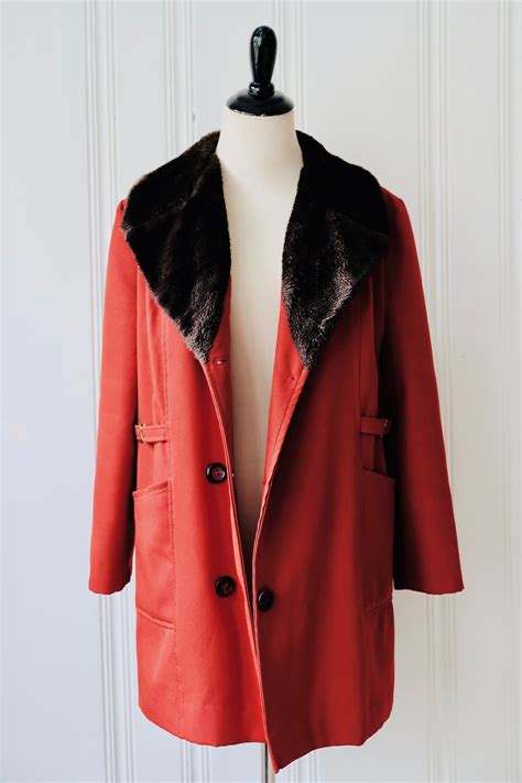 70s Vintage Retro Union Made Ilgwu Rust Jacket Coat W Faux Fur Etsy
