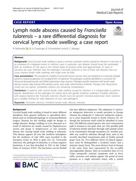Pdf Lymph Node Abscess Caused By Francisella Tularensis A Rare