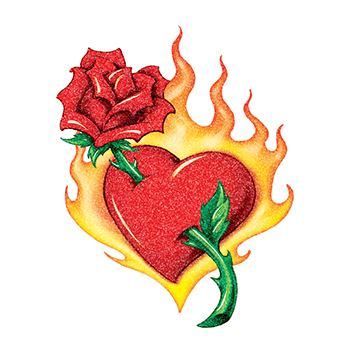 Dessin & coloriage de coeur gratuit à imprimer pour enfants et adultes pour colorier. Cœur Enflammé Avec Rose - TattooForAWeek Tatouages ...