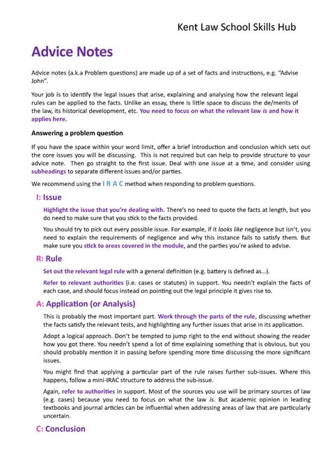 Advice Note Guidance About Writing An Advice Note Kent Law School