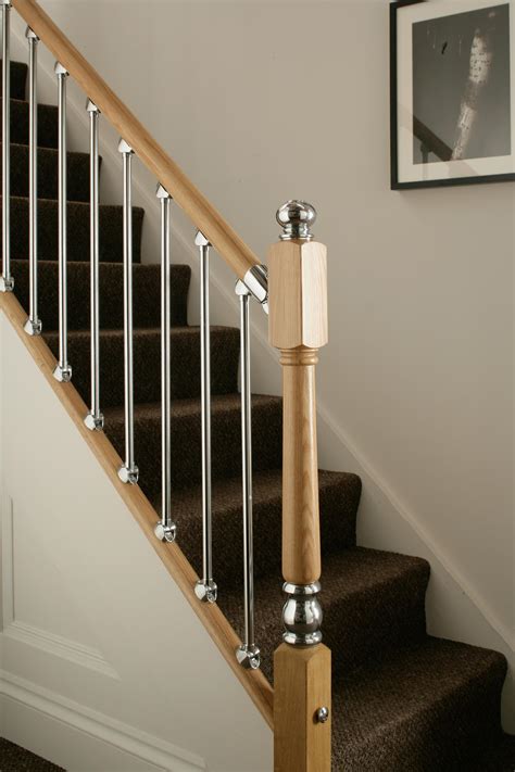 Stair baluster elegant carved unpainted wood spindles banister staircase railing. Axxys Chrome and Brushed Nickel Spindles | Blueprint Joinery