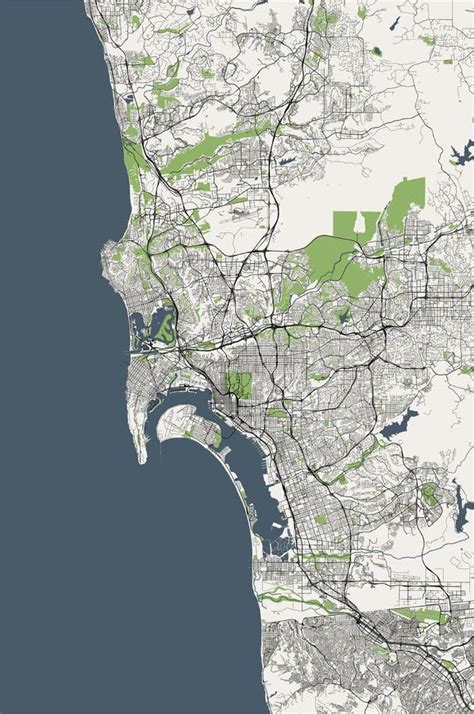 Map Of The City Of San Diego California Usa Stock Illustration